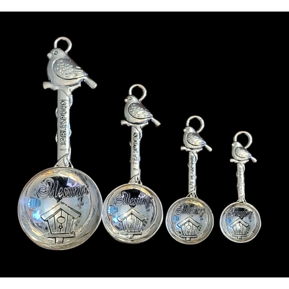 GANZ‎ 4-Piece Metal Measuring Spoons Bird, House & Blessing Pre-owned